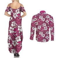 Piqi Bula Fiji Couples Matching Summer Maxi Dress and Long Sleeve Button Shirt Fijian Tapa Seamless Hibiscus LT14 - Polynesian Pride