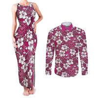 Piqi Bula Fiji Couples Matching Tank Maxi Dress and Long Sleeve Button Shirt Fijian Tapa Seamless Hibiscus LT14 Pink - Polynesian Pride