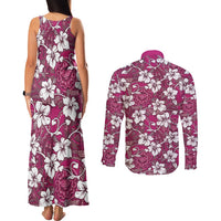 Piqi Bula Fiji Couples Matching Tank Maxi Dress and Long Sleeve Button Shirt Fijian Tapa Seamless Hibiscus LT14 - Polynesian Pride