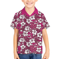 Piqi Bula Fiji Family Matching Off The Shoulder Long Sleeve Dress and Hawaiian Shirt Fijian Tapa Seamless Hibiscus LT14 Son's Shirt Pink - Polynesian Pride