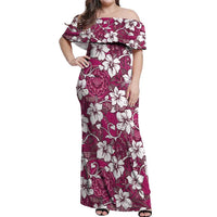 Piqi Bula Fiji Off Shoulder Maxi Dress Fijian Tapa Seamless Hibiscus LT14 Women Pink - Polynesian Pride
