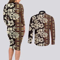 Bula Fiji Masi Couples Matching Long Sleeve Bodycon Dress and Long Sleeve Button Shirt Tapa Tropical Hibiscus Half Stylized LT14 - Polynesian Pride