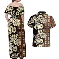 Bula Fiji Masi Couples Matching Off Shoulder Maxi Dress and Hawaiian Shirt Tapa Tropical Hibiscus Half Stylized LT14 - Polynesian Pride
