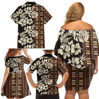 Bula Fiji Masi Family Matching Off Shoulder Short Dress and Hawaiian Shirt Tapa Tropical Hibiscus Half Stylized LT14 - Polynesian Pride