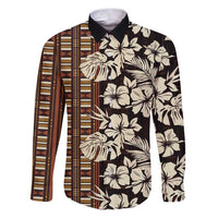 Bula Fiji Masi Family Matching Puletasi and Hawaiian Shirt Tapa Tropical Hibiscus Half Stylized LT14 Dad's Shirt - Long Sleeve Brown - Polynesian Pride
