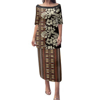Bula Fiji Masi Family Matching Puletasi and Hawaiian Shirt Tapa Tropical Hibiscus Half Stylized LT14 Mom's Dress Brown - Polynesian Pride