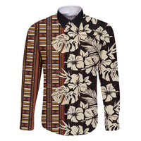 Bula Fiji Masi Family Matching Summer Maxi Dress and Hawaiian Shirt Tapa Tropical Hibiscus Half Stylized LT14 Dad's Shirt - Long Sleeve Brown - Polynesian Pride