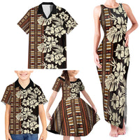 Bula Fiji Masi Family Matching Tank Maxi Dress and Hawaiian Shirt Tapa Tropical Hibiscus Half Stylized LT14 - Polynesian Pride