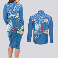 Polynesia Diabetes Awareness Month Couples Matching Long Sleeve Bodycon Dress and Long Sleeve Button Shirt In November We Wear Blue LT14 - Polynesian Pride
