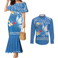 Polynesia Diabetes Awareness Month Couples Matching Mermaid Dress and Long Sleeve Button Shirt In November We Wear Blue LT14 Blue - Polynesian Pride