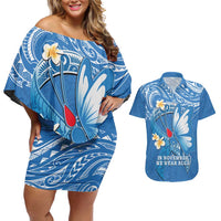 Polynesia Diabetes Awareness Month Couples Matching Off Shoulder Short Dress and Hawaiian Shirt In November We Wear Blue LT14 Blue - Polynesian Pride