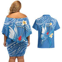 Polynesia Diabetes Awareness Month Couples Matching Off Shoulder Short Dress and Hawaiian Shirt In November We Wear Blue LT14 - Polynesian Pride
