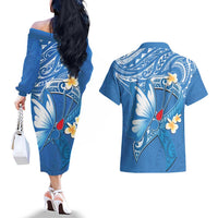 Polynesia Diabetes Awareness Month Couples Matching Off The Shoulder Long Sleeve Dress and Hawaiian Shirt In November We Wear Blue LT14 - Polynesian Pride