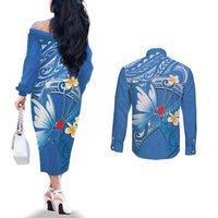 Polynesia Diabetes Awareness Month Couples Matching Off The Shoulder Long Sleeve Dress and Long Sleeve Button Shirt In November We Wear Blue LT14 - Polynesian Pride