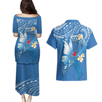 Polynesia Diabetes Awareness Month Couples Matching Puletasi and Hawaiian Shirt In November We Wear Blue LT14 - Polynesian Pride