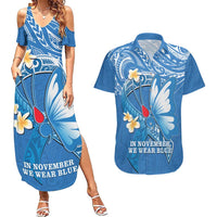Polynesia Diabetes Awareness Month Couples Matching Summer Maxi Dress and Hawaiian Shirt In November We Wear Blue LT14 Blue - Polynesian Pride