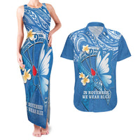 Polynesia Diabetes Awareness Month Couples Matching Tank Maxi Dress and Hawaiian Shirt In November We Wear Blue LT14 Blue - Polynesian Pride