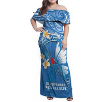 Polynesia Diabetes Awareness Month Family Matching Off Shoulder Maxi Dress and Hawaiian Shirt In November We Wear Blue LT14 Mom's Dress Blue - Polynesian Pride