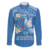 Polynesia Diabetes Awareness Month Family Matching Short Sleeve Bodycon Dress and Hawaiian Shirt In November We Wear Blue LT14 Dad's Shirt - Long Sleeve Blue - Polynesian Pride