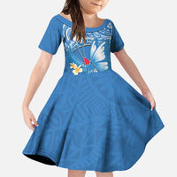 Polynesia Diabetes Awareness Month Family Matching Summer Maxi Dress and Hawaiian Shirt In November We Wear Blue LT14 Daughter's Dress Blue - Polynesian Pride
