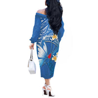 Polynesia Diabetes Awareness Month Off The Shoulder Long Sleeve Dress In November We Wear Blue LT14 - Polynesian Pride