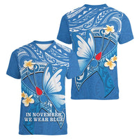 Polynesia Diabetes Awareness Month Women V-Neck T-Shirt In November We Wear Blue LT14 - Polynesian Pride