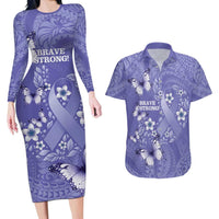 Polynesia Stomach Cancer Awareness Couples Matching Long Sleeve Bodycon Dress and Hawaiian Shirt Periwinkle Ribbon Brave Strong! LT14 Periwinkle - Polynesian Pride