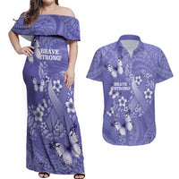 Polynesia Stomach Cancer Awareness Couples Matching Off Shoulder Maxi Dress and Hawaiian Shirt Periwinkle Ribbon Brave Strong! LT14 Periwinkle - Polynesian Pride