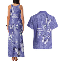 Polynesia Stomach Cancer Awareness Couples Matching Tank Maxi Dress and Hawaiian Shirt Periwinkle Ribbon Brave Strong!