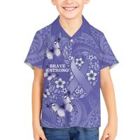 Polynesia Stomach Cancer Awareness Family Matching Off The Shoulder Long Sleeve Dress and Hawaiian Shirt Periwinkle Ribbon Brave Strong! LT14 Son's Shirt Periwinkle - Polynesian Pride