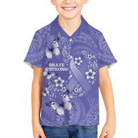 Polynesia Stomach Cancer Awareness Family Matching Off Shoulder Maxi Dress and Hawaiian Shirt Periwinkle Ribbon Brave Strong! LT14 Son's Shirt Periwinkle - Polynesian Pride