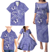 Polynesia Stomach Cancer Awareness Family Matching Puletasi and Hawaiian Shirt Periwinkle Ribbon Brave Strong! LT14 - Polynesian Pride