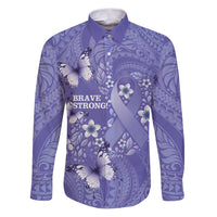 Polynesia Stomach Cancer Awareness Family Matching Puletasi and Hawaiian Shirt Periwinkle Ribbon Brave Strong! LT14 Dad's Shirt - Long Sleeve Periwinkle - Polynesian Pride