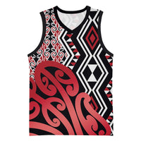 New Zealand Basketball Jersey Aotearoa Kowhaiwhai Mix Taniko Art - Red LT14 Unisex Red - Polynesian Pride