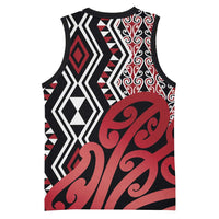 New Zealand Basketball Jersey Aotearoa Kowhaiwhai Mix Taniko Art - Red LT14 - Polynesian Pride