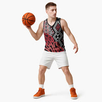 New Zealand Basketball Jersey Aotearoa Kowhaiwhai Mix Taniko Art - Red LT14 - Polynesian Pride