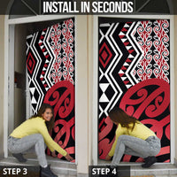New Zealand Door Cover Aotearoa Kowhaiwhai Mix Taniko Art - Red LT14 - Polynesian Pride