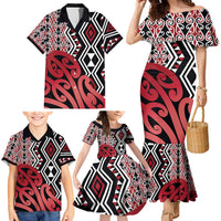 New Zealand Family Matching Mermaid Dress and Hawaiian Shirt Aotearoa Kowhaiwhai Mix Taniko Art - Red LT14 - Polynesian Pride