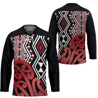 New Zealand Hockey Jersey Aotearoa Kowhaiwhai Mix Taniko Art - Red LT14 - Polynesian Pride