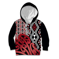 New Zealand Kid Hoodie Aotearoa Kowhaiwhai Mix Taniko Art - Red LT14 Hoodie Red - Polynesian Pride