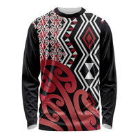 New Zealand Long Sleeve Shirt Aotearoa Kowhaiwhai Mix Taniko Art - Red LT14 Unisex Red - Polynesian Pride