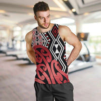 New Zealand Men Tank Top Aotearoa Kowhaiwhai Mix Taniko Art - Red LT14 Red - Polynesian Pride