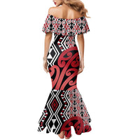 New Zealand Mermaid Dress Aotearoa Kowhaiwhai Mix Taniko Art - Red LT14 - Polynesian Pride