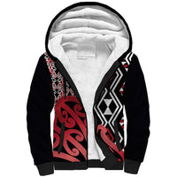 New Zealand Sherpa Hoodie Aotearoa Kowhaiwhai Mix Taniko Art - Red LT14 Unisex Red - Polynesian Pride