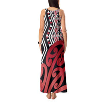New Zealand Tank Maxi Dress Aotearoa Kowhaiwhai Mix Taniko Art - Red LT14 - Polynesian Pride
