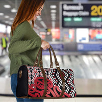 New Zealand Travel Bag Aotearoa Kowhaiwhai Mix Taniko Art - Red LT14 - Polynesian Pride