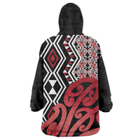 New Zealand Wearable Blanket Hoodie Aotearoa Kowhaiwhai Mix Taniko Art - Red LT14 - Polynesian Pride