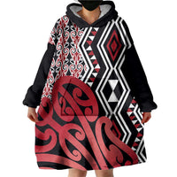 New Zealand Wearable Blanket Hoodie Aotearoa Kowhaiwhai Mix Taniko Art - Red LT14 - Polynesian Pride