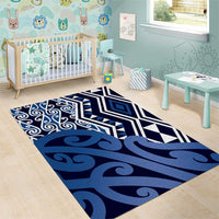 New Zealand Area Rug Aotearoa Kowhaiwhai Mix Taniko Art - Blue