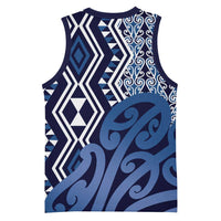 New Zealand Basketball Jersey Aotearoa Kowhaiwhai Mix Taniko Art - Blue LT14 - Polynesian Pride